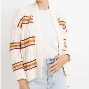 Madewell Cream Cardigan with Red and Yellow Stripes XS
